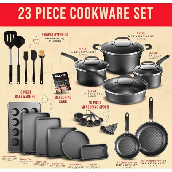 23 pcs Black Multi-Sized Cooking Pots with Lids, Skillet...